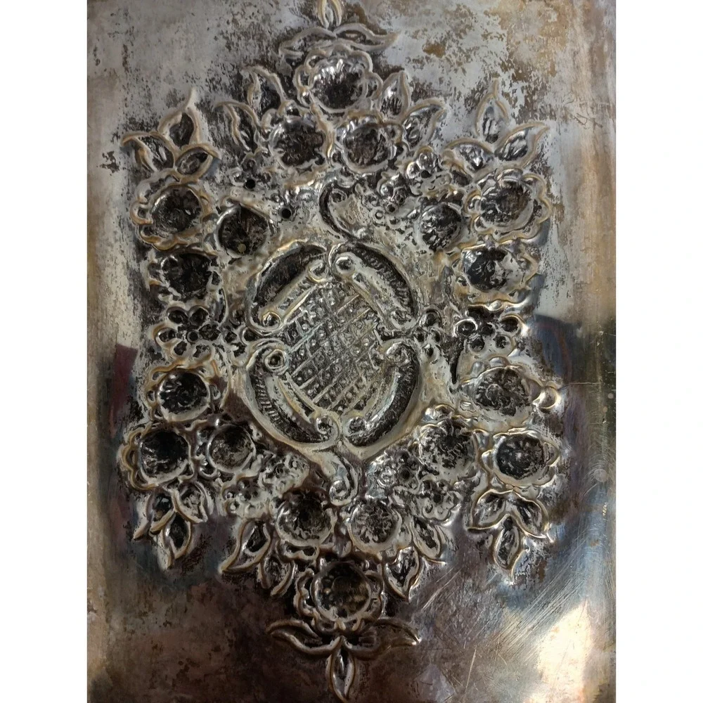 Antique Late 19th Century Silverplate Patina Rectangular Tray‎ Raised Design
